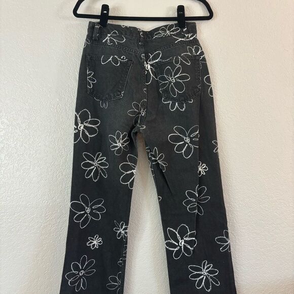 Reformation Black and White Daisy High-Rise Straight Long Jeans Size 27 - Picture 10 of 16